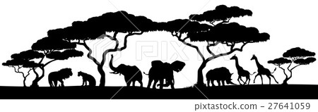 Silhouette African Safari Animal Landscape Scene Silhouette African Safari Animal Landscape Scene 27641059