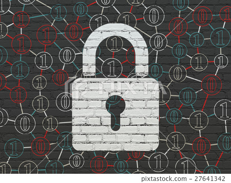 Data concept: Closed Padlock on wall background 27641342