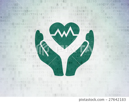 Insurance concept: Heart And Palm on Digital Data Insurance concept: Heart And Palm on Digital Data 27642183
