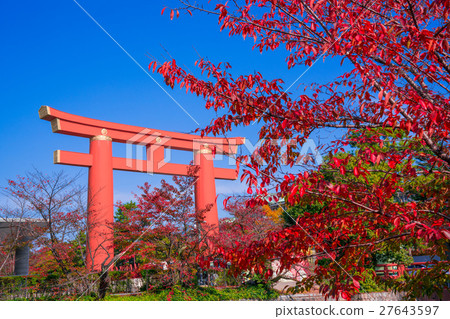 京都平安神宮的鳥居和秋葉 27643597