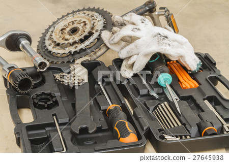 Bike repairing. Spare parts and tools box. 27645938