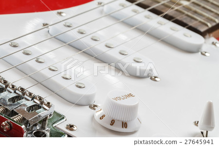 Bridge and metallic strings of guitar. 27645941