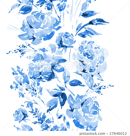 Watercolor floral seamless border with red roses Watercolor floral seamless border with red roses 27646012