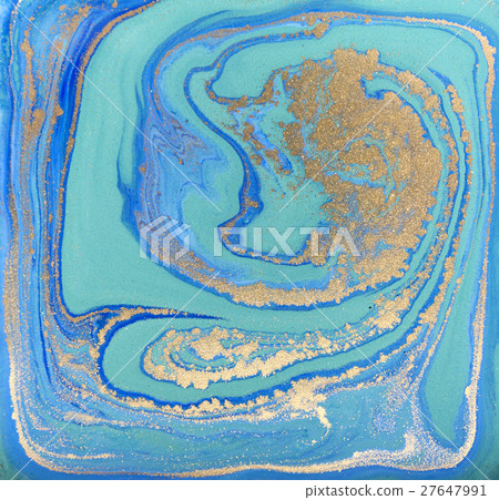 Blue and golden liquid texture, watercolor hand 27647991