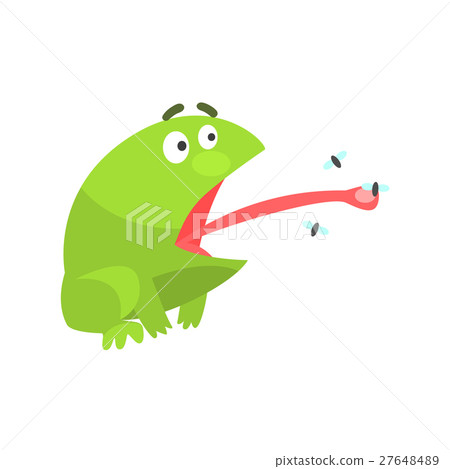 Green Frog Funny Character Catching Flies With Its 27648489