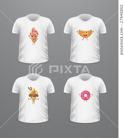 T-shirt Front View with Food Isolated on White 27648802