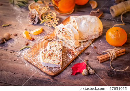 Christmas Cake, Slices of Stollen with Raisins  27651055