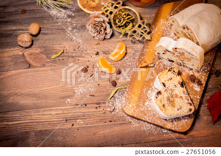 Christmas Cake, Slices of Stollen with Raisins  27651056