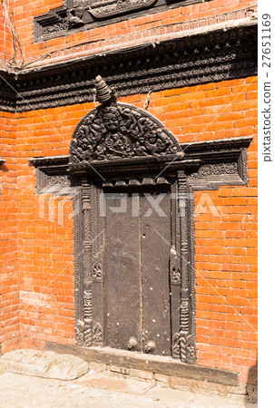 Antique carved wooden gate Courtyard of Kumari  27651169