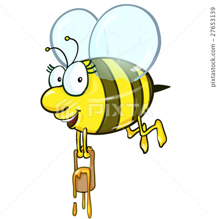 Bee cartoon holding honey bucket 27653139