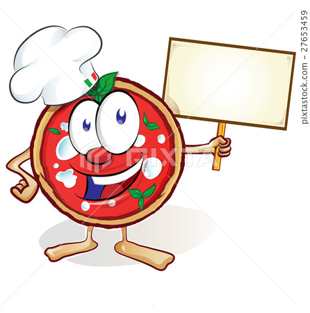 fun pizza cartoon with  signboard fun pizza cartoon with  signboard 27653459