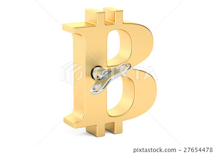 Golden bitcoin symbol with wind-up key Golden bitcoin symbol with wind-up key 27654478