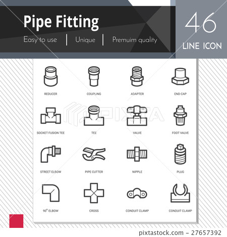 Pipe fitting elements vector icons set. Pipe fitting elements vector icons set. 27657392
