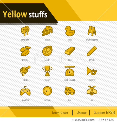 Yellow vector icons set on white background. 27657580