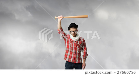 Hipster guy with bat 27660756