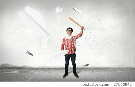 Hipster guy with bat Hipster guy with bat 27660942