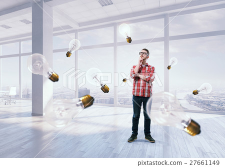 Pensive guy in shirt and glasses 27661149