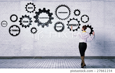 Woman presenting teamwork concept Woman presenting teamwork concept 27661154