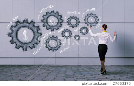 Woman presenting teamwork concept 27663373