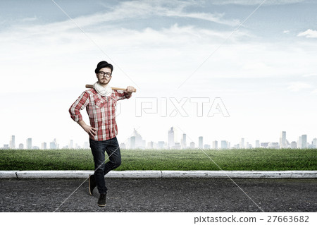 Hipster guy with bat Hipster guy with bat 27663682