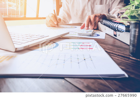 soft focus of businessman hand working laptop. 27665990
