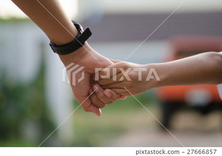 Brothers holding hands went ahead with concern and Brothers holding hands went ahead with concern and 27666857