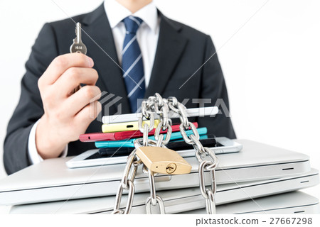 Businessman, information management, key, lock Businessman, information management, key, lock 27667298