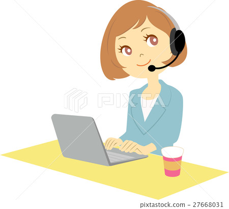 A woman working at a call center A woman working at a call center 27668031