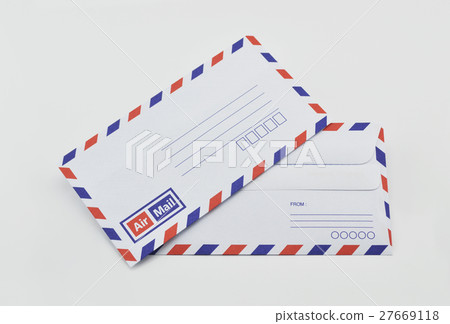 Stack of air mail envelopes on white background Stack of air mail envelopes on white background 27669118