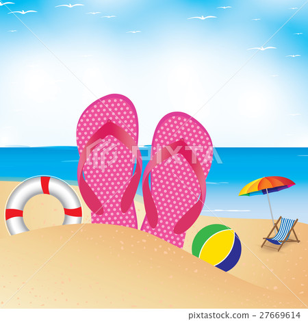 Beach umbrella with chair on the beach. Beach umbrella with chair on the beach. 27669614