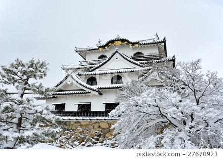 Hikone castle snow scene Hikone castle snow scene 27670921