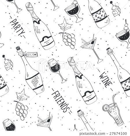 wine doodle pattern 27674100