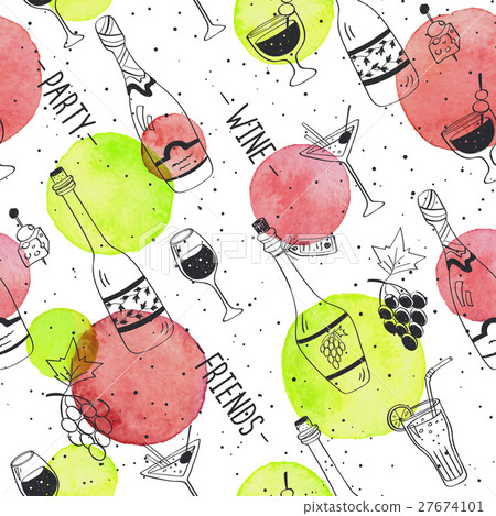 wine doodle pattern 27674101