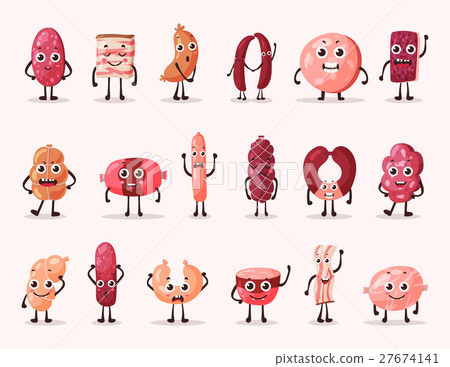 Smiling isolated meat cartoon characters 27674141