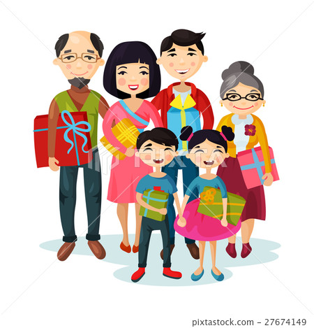 Children with gifts at family portrait 27674149