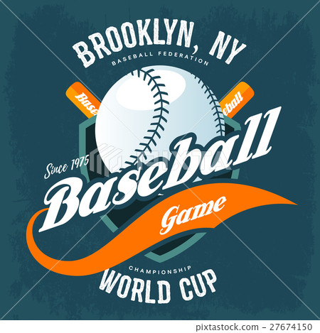 Bats behind baseball ball on shield t-shirt logo 27674150