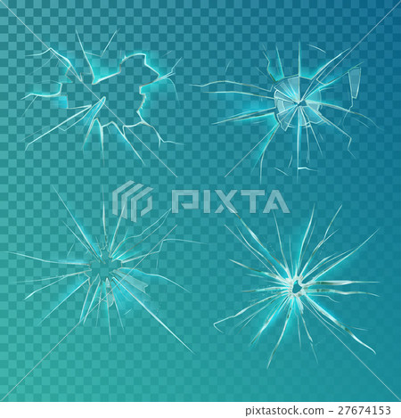Set of isolated glass cracks on screens or windows Set of isolated glass cracks on screens or windows 27674153