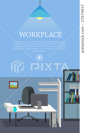 Workplace Concept Vector Web Banner in Flat Design - Stock Illustration ...
