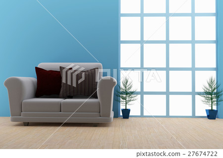 modern sofa in the empty room interior in 3D modern sofa in the empty room interior in 3D 27674722