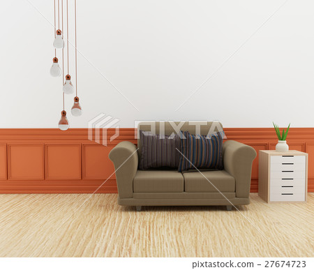 modern sofa interior in the room with shelf in 3D  27674723