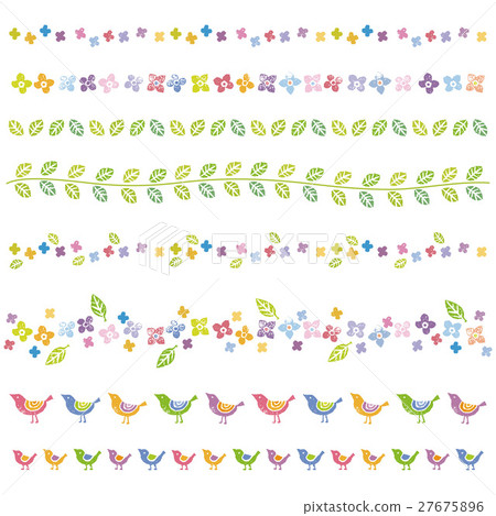 Flower and leaves, bird ruled line design material Flower and leaves, bird ruled line design material 27675896