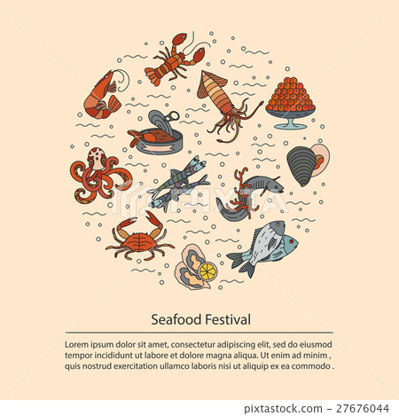 Seafood vector card with symbols of various Seafood vector card with symbols of various 27676044