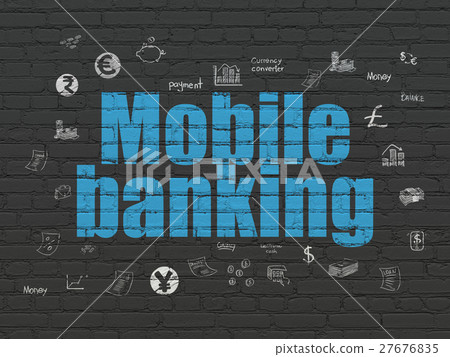 Banking concept: Mobile Banking on wall background Banking concept: Mobile Banking on wall background 27676835