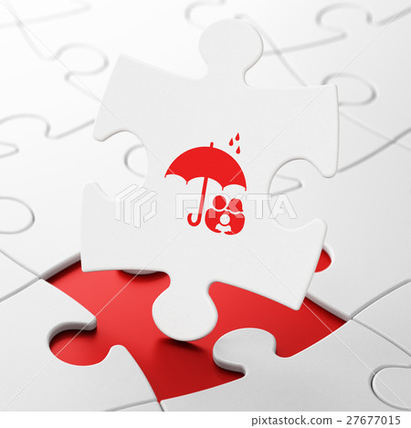 Safety concept: Family And Umbrella on puzzle Safety concept: Family And Umbrella on puzzle 27677015