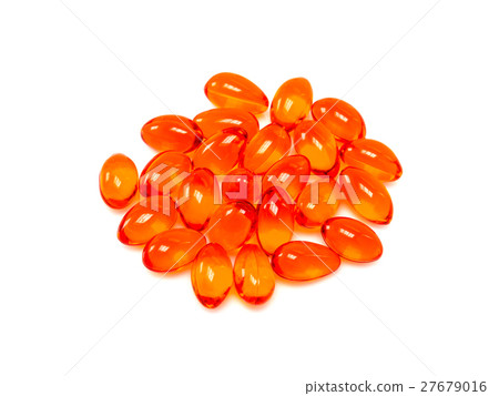 Red supplement capsules isolated on white Red supplement capsules isolated on white 27679016