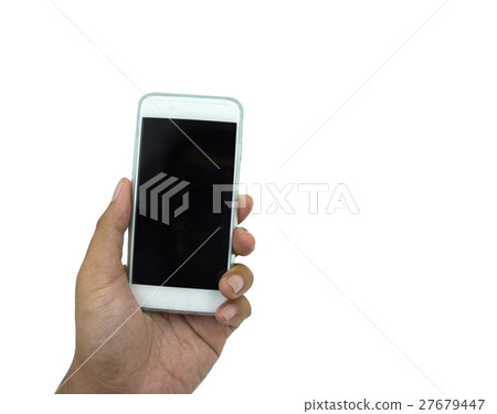 Hand holding smart phone isolated over white 27679447