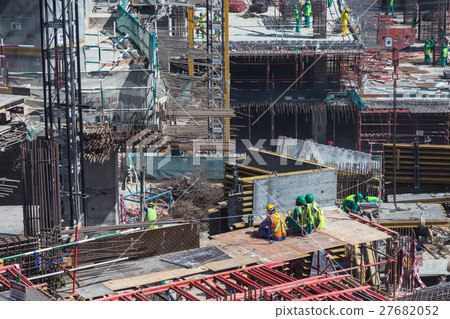 Modern building constraction site works. Modern building constraction site works. 27682052