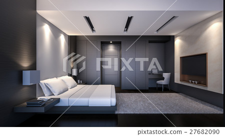 Modern Bedroom in black / 3D Rendering 27682090