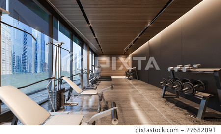 Modern gym with concrete floor / 3D Rendering 27682091