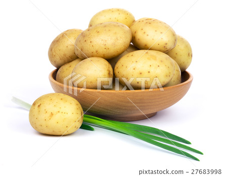 Raw potatoes and green onions Raw potatoes and green onions 27683998